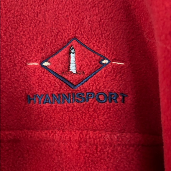 Red 1/4 Zip Fleece pullover- Hyannisport embroidered on chest. Unisex Large - Picture 2 of 5